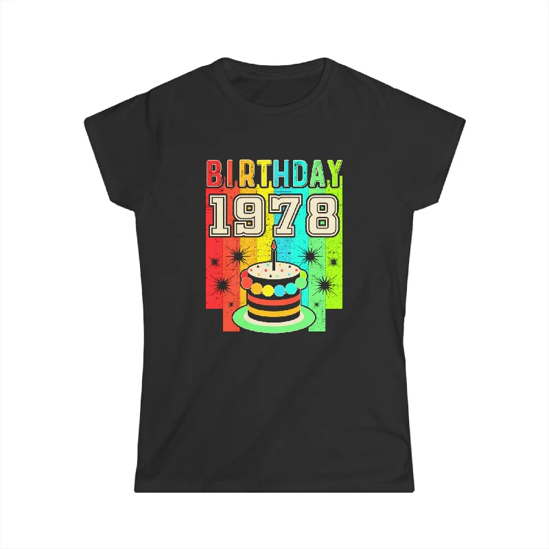 Vintage 1978 T Shirts for Women Retro Funny 1978 Birthday Womens Shirt Collared T-Shirt Boat Neck A-Line