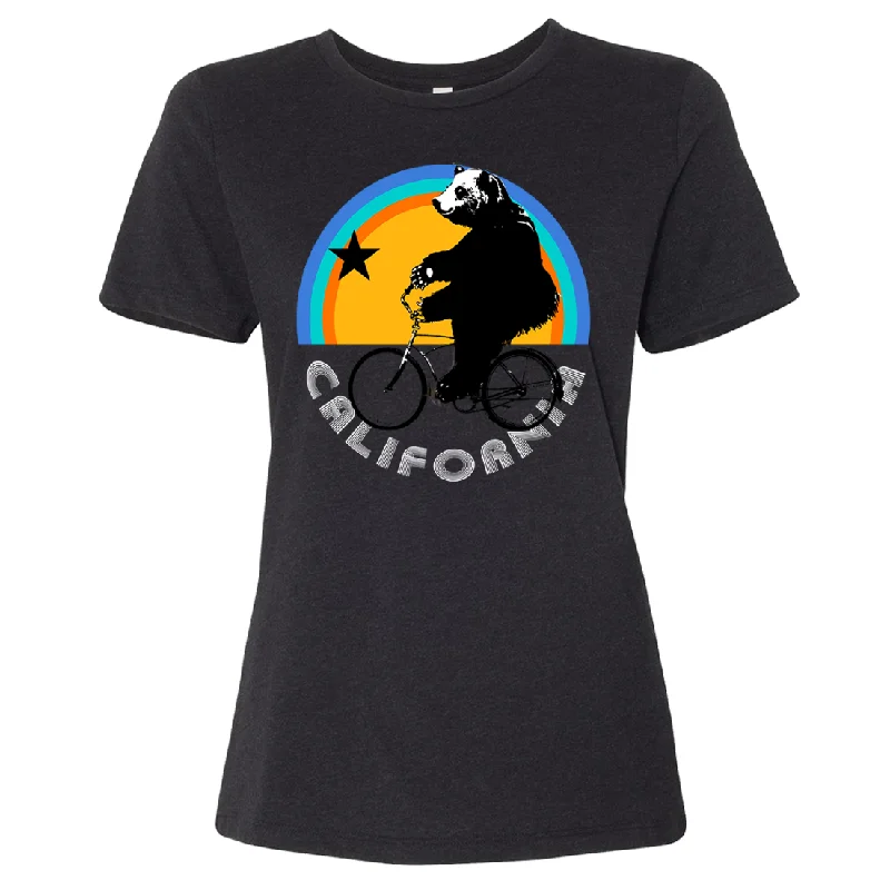 California Bear On Bike Women's Relaxed Jersey Tee Turtle Neck Jersey Shirt