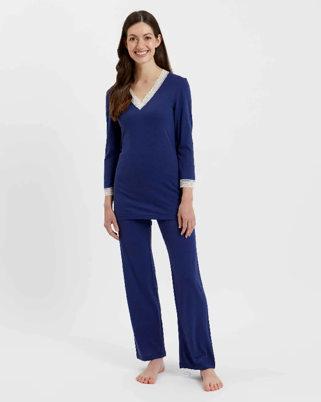 Women's Jersey Ella Pyjamas - Midnight Autumn Jersey Shirt