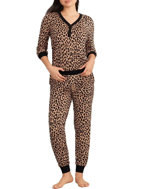 kate spade new york Women's Brushed Cozy Jersey Knit Henley Pajama Set Winter Jersey Top
