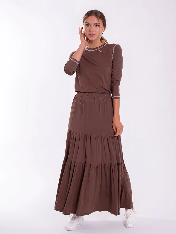 MONN Tiered Jersey Skirt Dark Color Jersey Shirt