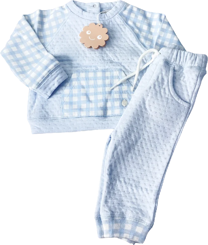 Patachou Blue Check Jersey 2-piece Set 12 Months Striped Jersey Top